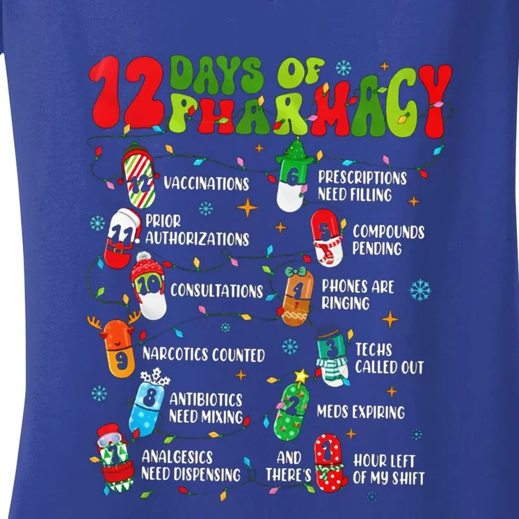 Retro 12 Days Of Pharmacy Crew Christmas Pharmacists Tech Great Gift Women's V-Neck T-Shirt