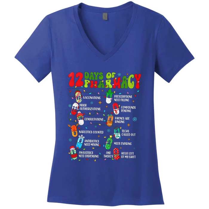 Retro 12 Days Of Pharmacy Crew Christmas Pharmacists Tech Great Gift Women's V-Neck T-Shirt