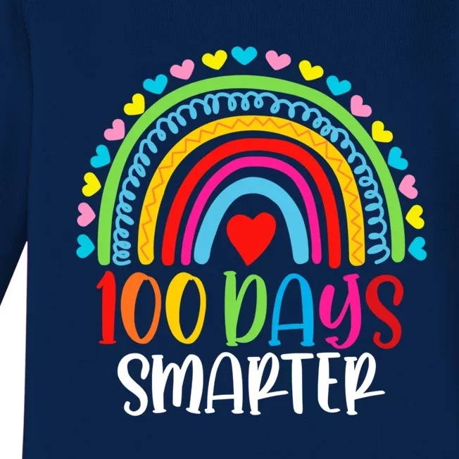 Rainbow 100 Days Of School 100 Days Smarter Gift Baby Long Sleeve Bodysuit