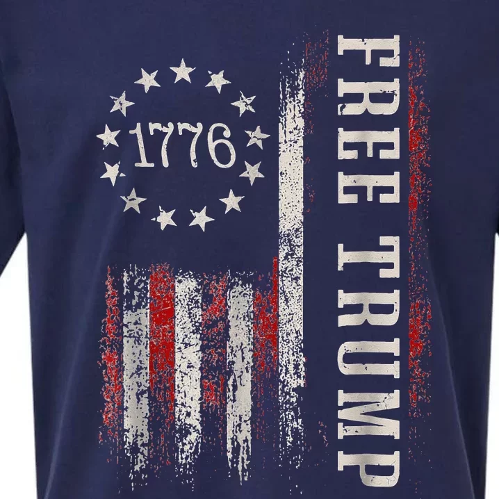 Retro 1776 Free Trump American Flag Sueded Cloud Jersey T-Shirt