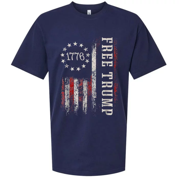 Retro 1776 Free Trump American Flag Sueded Cloud Jersey T-Shirt