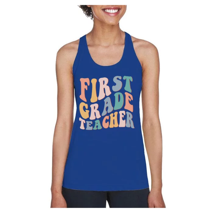 Retro 1St Grade Teacher Back To School First Grade Teacher Meaningful Gift Women's Racerback Tank