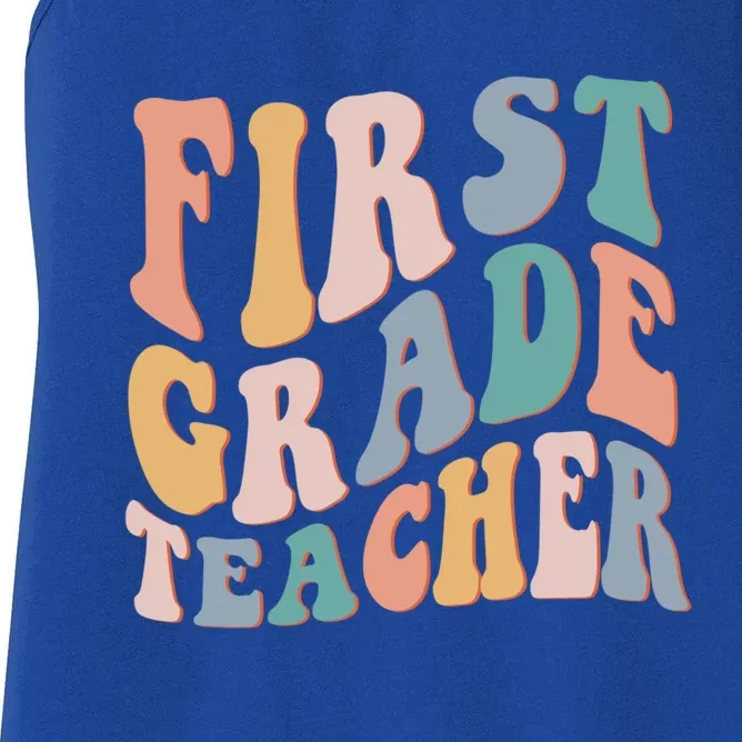 Retro 1St Grade Teacher Back To School First Grade Teacher Meaningful Gift Women's Racerback Tank