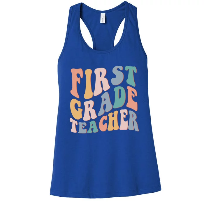 Retro 1St Grade Teacher Back To School First Grade Teacher Meaningful Gift Women's Racerback Tank