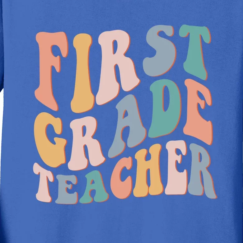 Retro 1St Grade Teacher Back To School First Grade Teacher Gift Kids Long Sleeve Shirt