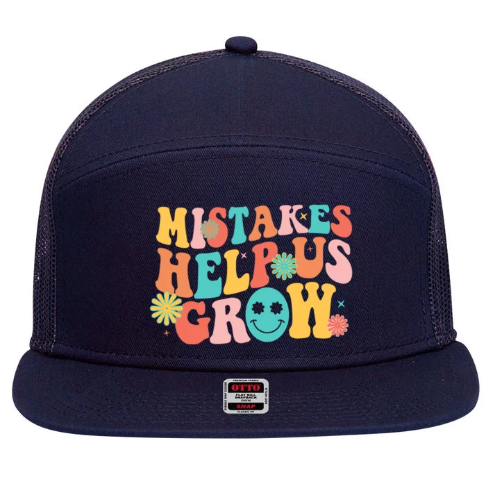 Retro 1960s Hippie Mistakes Help Us Grow 7 Panel Mesh Trucker Snapback Hat