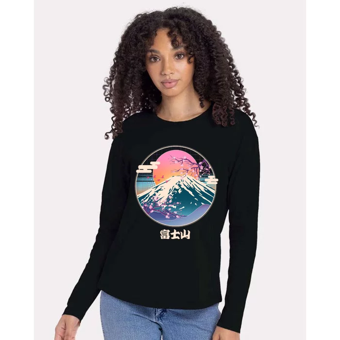 Retro 1980s Japanese Mount Fuji Womens Cotton Relaxed Long Sleeve T-Shirt