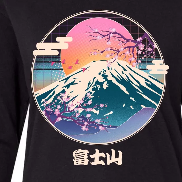 Retro 1980s Japanese Mount Fuji Womens Cotton Relaxed Long Sleeve T-Shirt