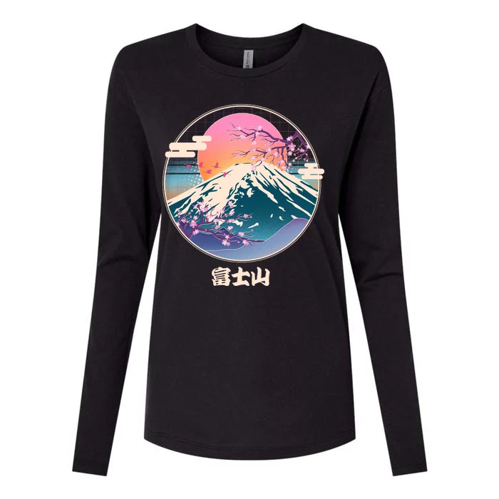 Retro 1980s Japanese Mount Fuji Womens Cotton Relaxed Long Sleeve T-Shirt