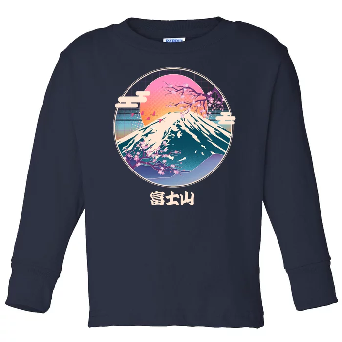 Retro 1980s Japanese Mount Fuji Toddler Long Sleeve Shirt