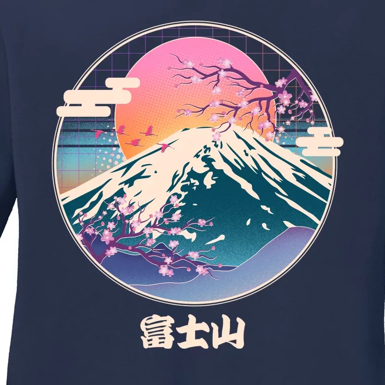 Retro 1980s Japanese Mount Fuji Ladies Long Sleeve Shirt