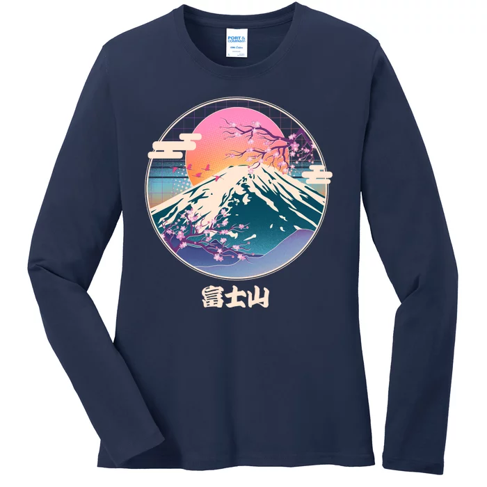 Retro 1980s Japanese Mount Fuji Ladies Long Sleeve Shirt