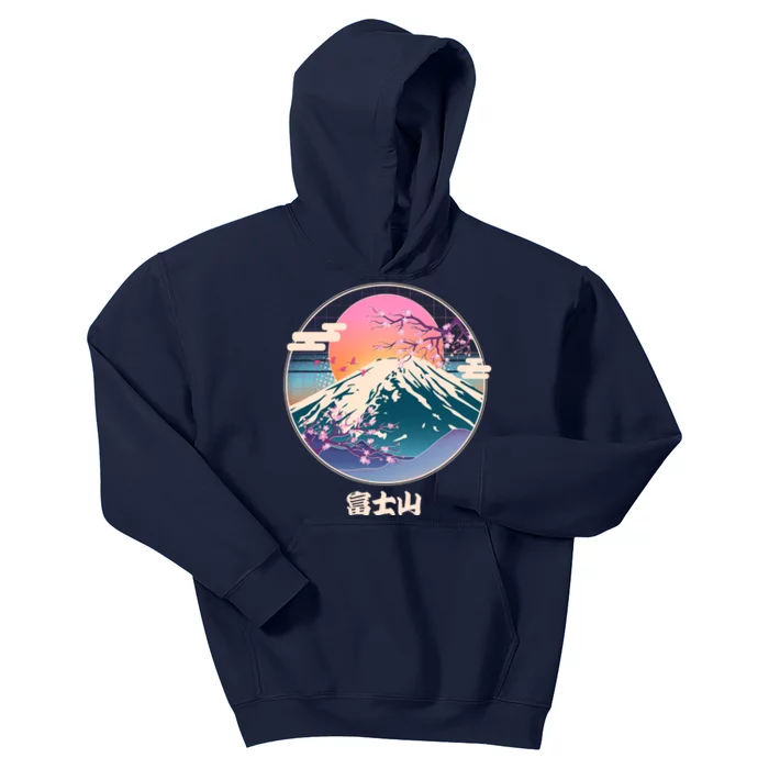 Retro 1980s Japanese Mount Fuji Kids Hoodie