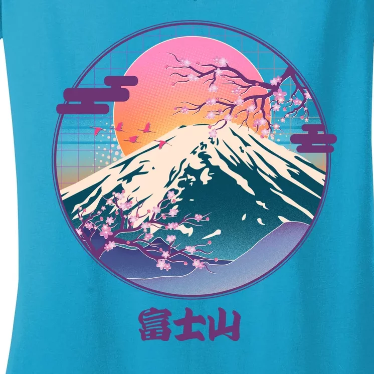 Retro 1980s Japanese Mount Fuji Women's V-Neck T-Shirt