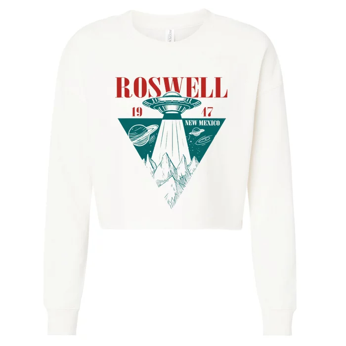 Roswell 1947 New Mexico Ufo Aliens Spaceship Cropped Pullover Crew