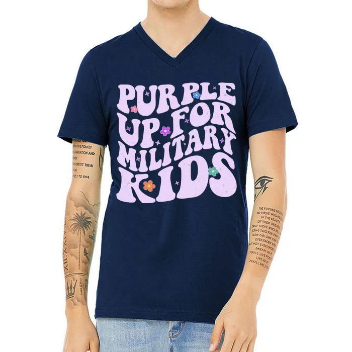 Retro 1960s Purple Up For MilitaryKids V-Neck T-Shirt