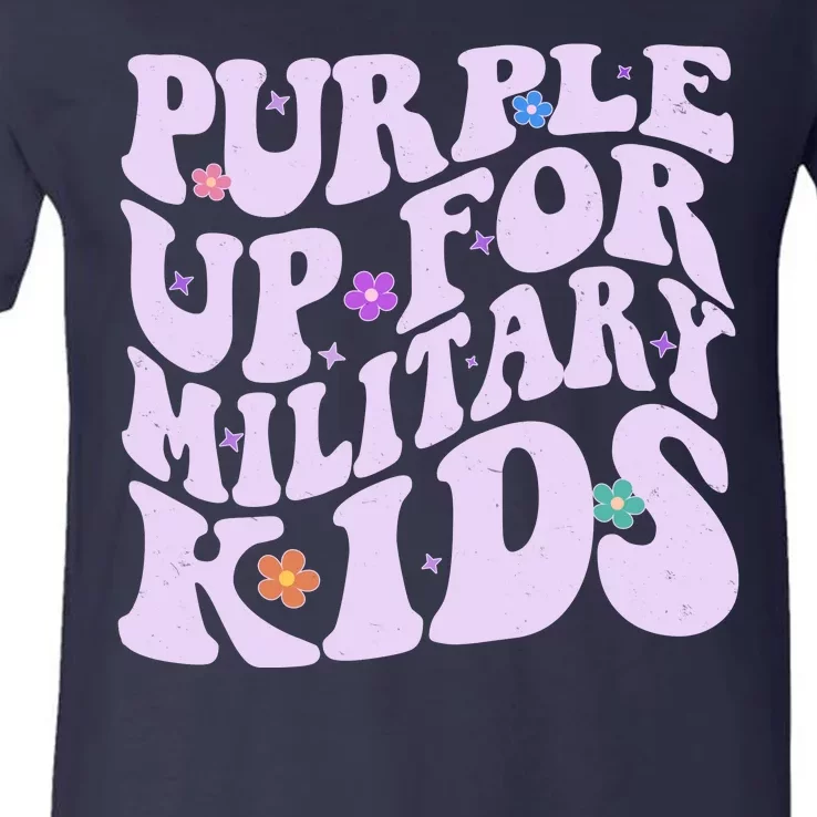 Retro 1960s Purple Up For MilitaryKids V-Neck T-Shirt