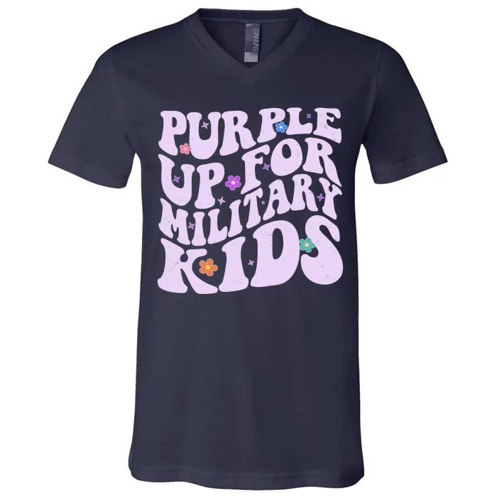 Retro 1960s Purple Up For MilitaryKids V-Neck T-Shirt