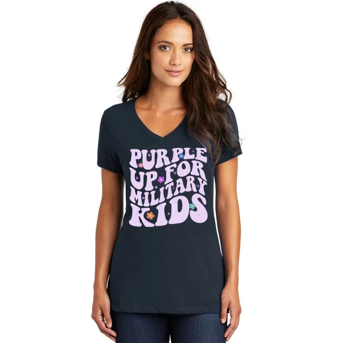 Retro 1960s Purple Up For MilitaryKids Women's V-Neck T-Shirt