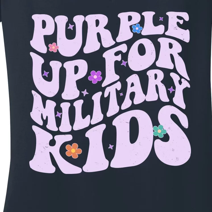 Retro 1960s Purple Up For MilitaryKids Women's V-Neck T-Shirt