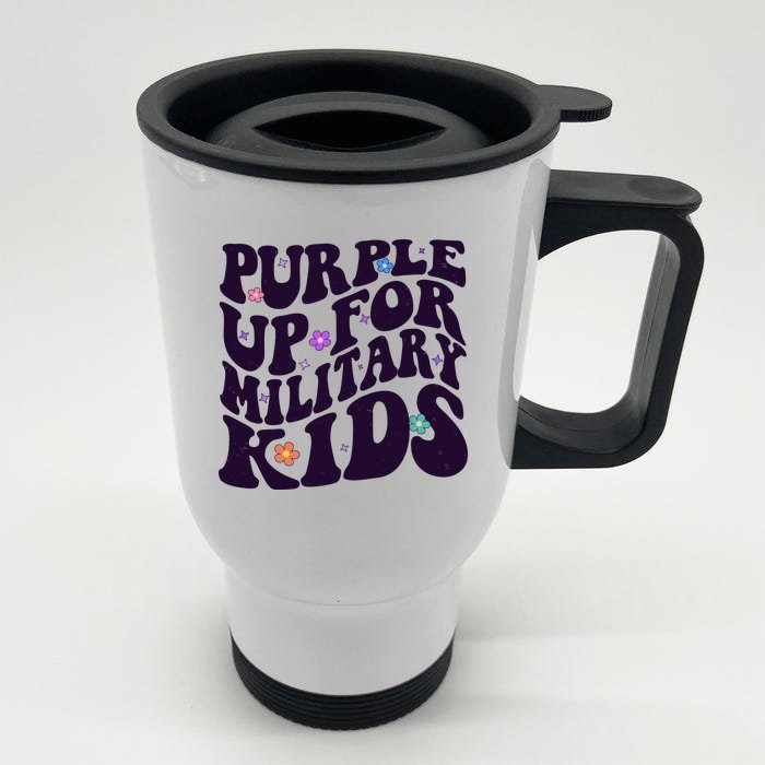 Retro 1960s Purple Up For MilitaryKids Front & Back Stainless Steel Travel Mug