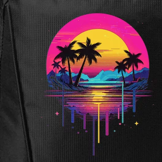 Retro 1980s Palm Tree Sunset Sunrise Pain Drip City Backpack