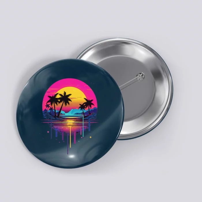 Retro 1980s Palm Tree Sunset Sunrise Pain Drip Button