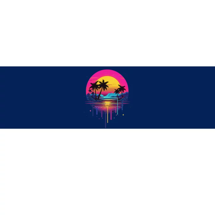 Retro 1980s Palm Tree Sunset Sunrise Pain Drip Bumper Sticker