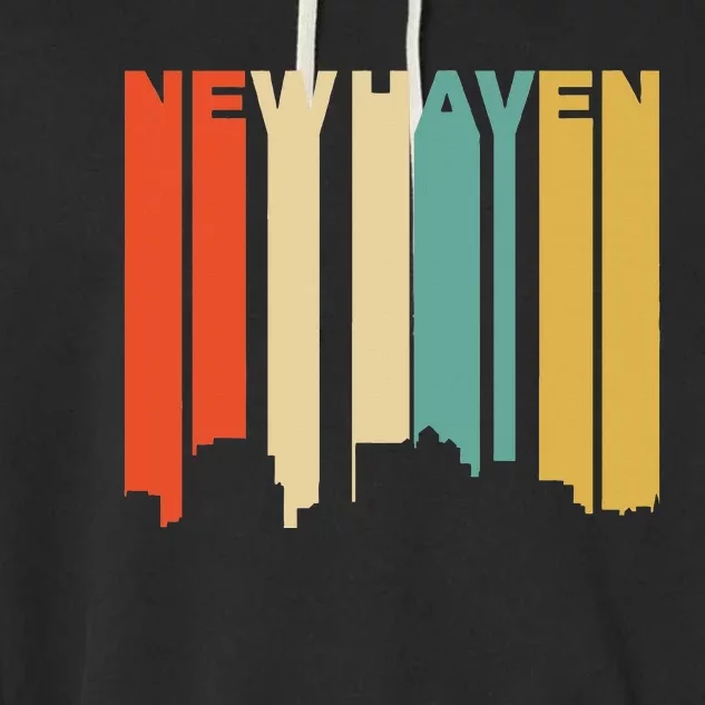 Retro 1970S Style New Haven Connecticut Skyline Garment-Dyed Fleece Hoodie