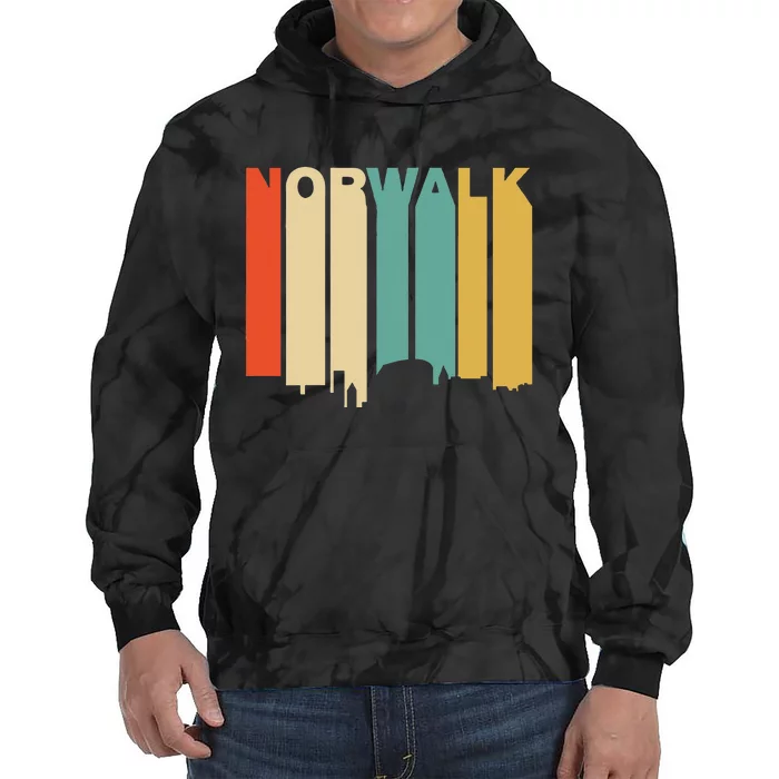 Retro 1970S Style Norwalk Connecticut Skyline Tie Dye Hoodie