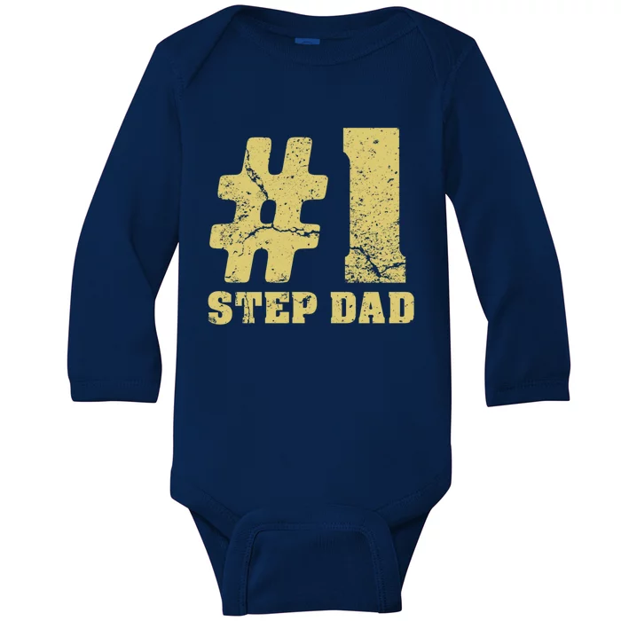 Retro #1 Step Dad Vintage Amazing Step Dad Meaningful Gift Baby Long Sleeve Bodysuit