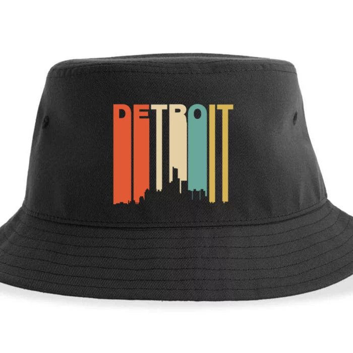 Retro 1970S Style Detroit Michigan Skyline Sustainable Bucket Hat