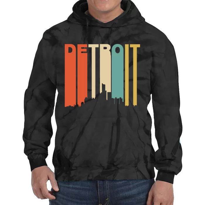 Retro 1970S Style Detroit Michigan Skyline Tie Dye Hoodie