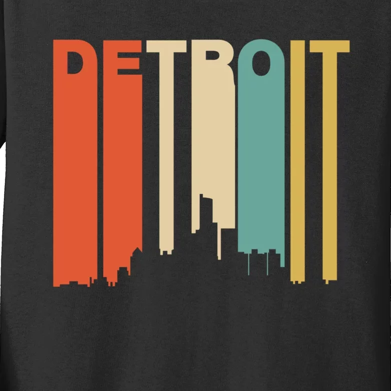 Retro 1970S Style Detroit Michigan Skyline Kids Long Sleeve Shirt