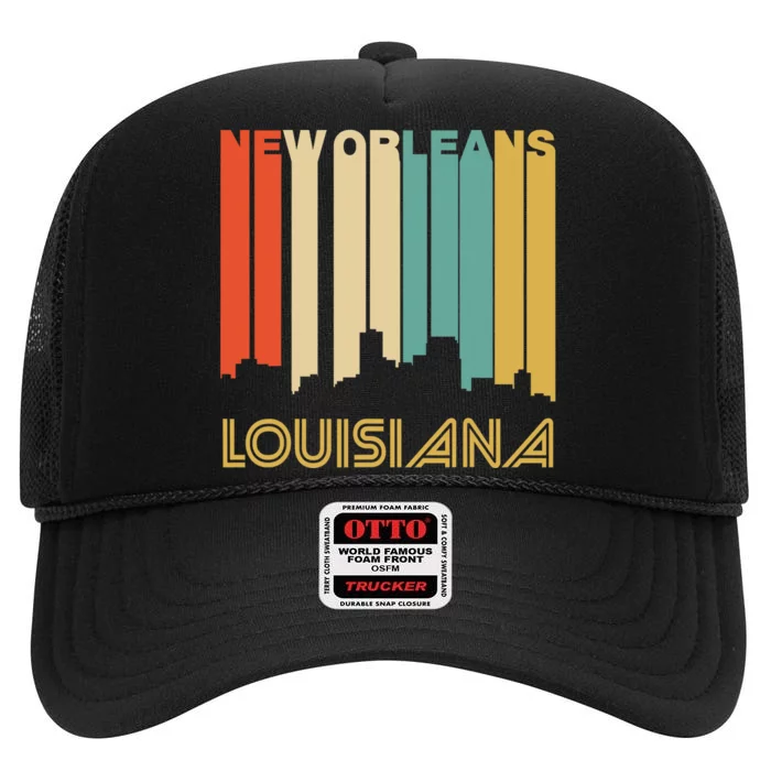 Retro 1970S Style New Orleans Louisiana Skyline High Crown Mesh Trucker Hat