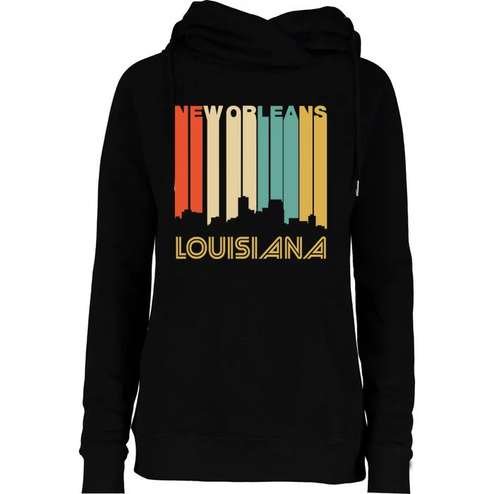 Retro 1970S Style New Orleans Louisiana Skyline Womens Funnel Neck Pullover Hood