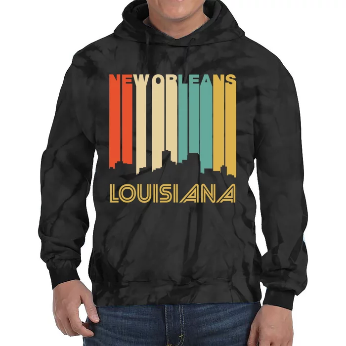 Retro 1970S Style New Orleans Louisiana Skyline Tie Dye Hoodie