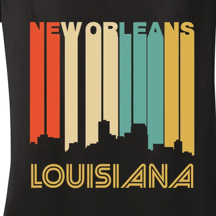 Retro 1970S Style New Orleans Louisiana Skyline Women's V-Neck T-Shirt