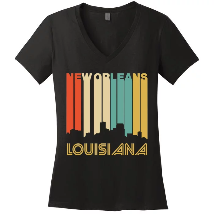 Retro 1970S Style New Orleans Louisiana Skyline Women's V-Neck T-Shirt