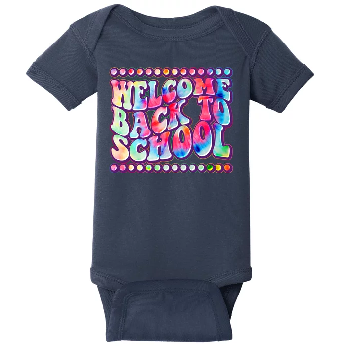 Retro 1960s Tie Dye Welcome Back To School Baby Bodysuit