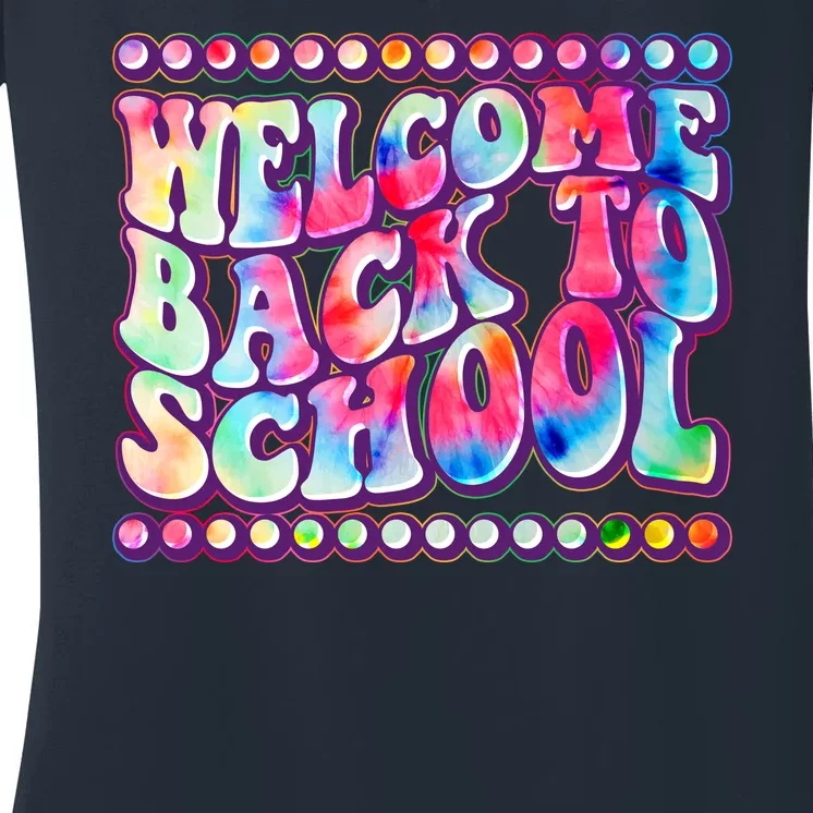 Retro 1960s Tie Dye Welcome Back To School Women's V-Neck T-Shirt