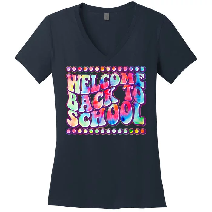 Retro 1960s Tie Dye Welcome Back To School Women's V-Neck T-Shirt