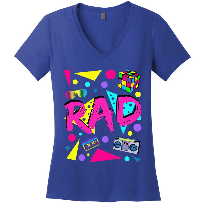 Rad 1980s Vintage Eighties Costume Party Women's V-Neck T-Shirt