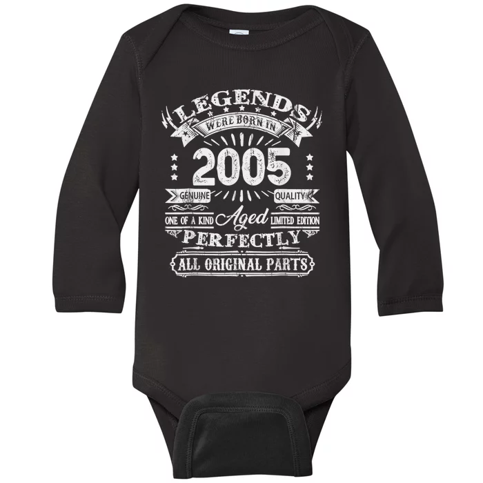 Retro 2005 Birthday 19th Bday Vintage 19 Year Old Baby Long Sleeve Bodysuit