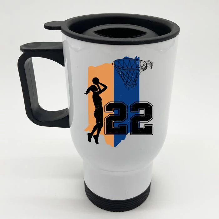 Retro 22 Female Basketball Player Front & Back Stainless Steel Travel Mug