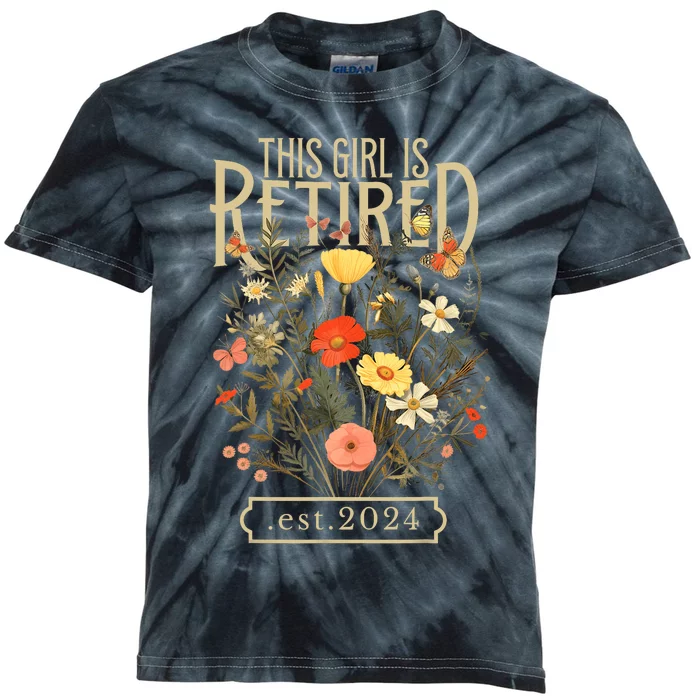 Retired 2024 Funny Retirement Gifts 2024 Floral Kids Tie-Dye T-Shirt