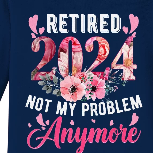 Retired 2024 Funny Retirement Gifts For Women 2024 Floral Baby Long Sleeve Bodysuit