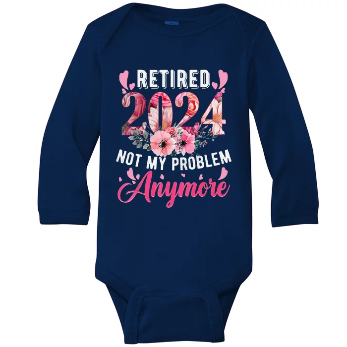 Retired 2024 Funny Retirement Gifts For Women 2024 Floral Baby Long Sleeve Bodysuit