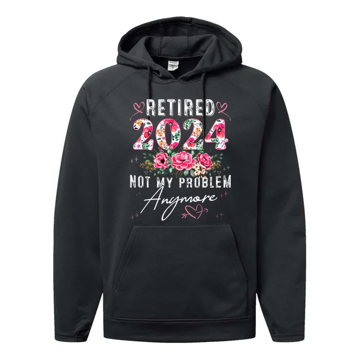 Retired 2024 Funny Retirement Gifts For Women 2024 Floral Performance Fleece Hoodie