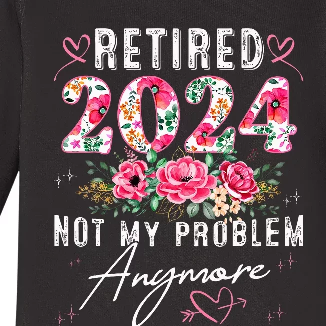 Retired 2024 Funny Retirement Gifts For Women 2024 Floral Baby Long Sleeve Bodysuit